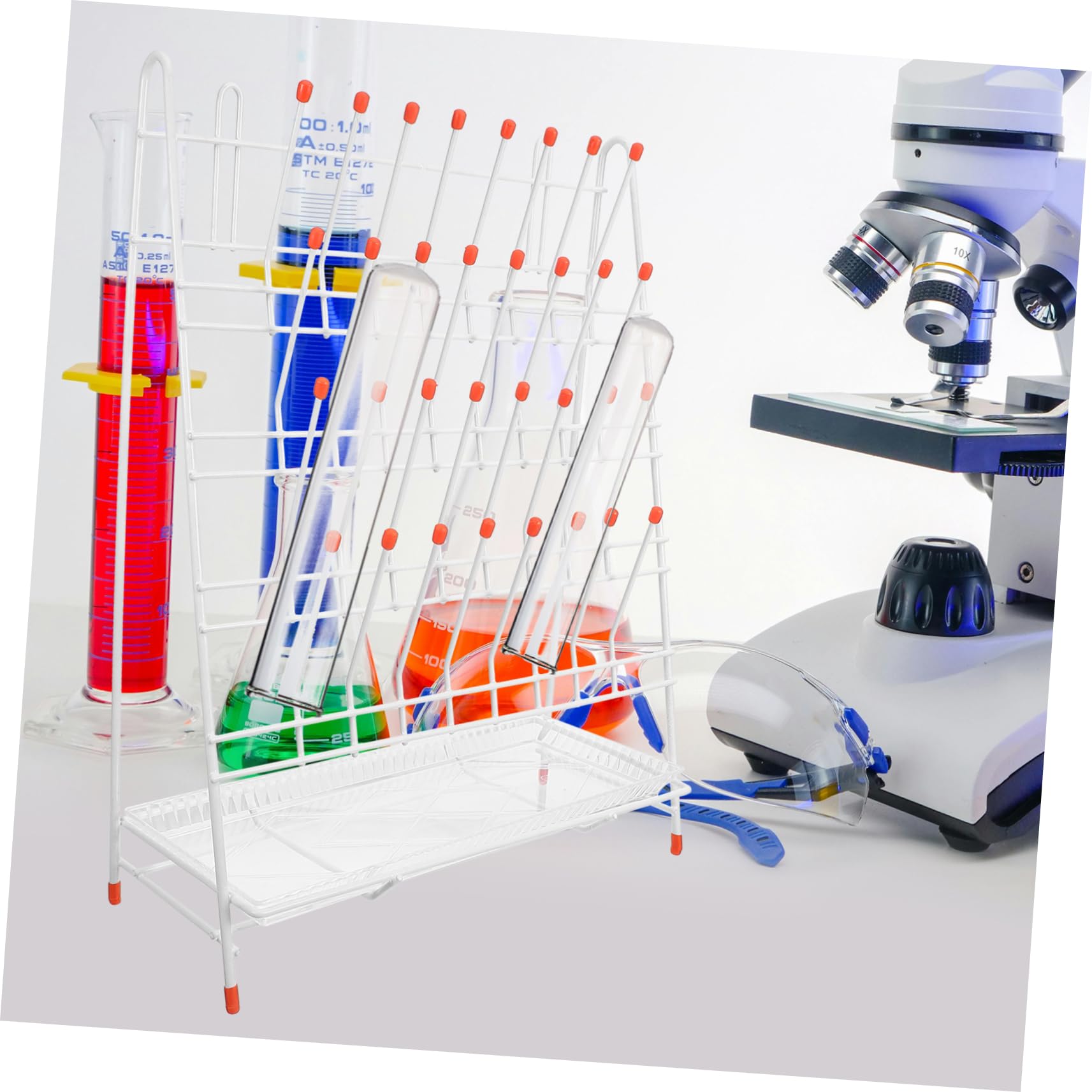 SOLUSTRE Rack per Provette da Laboratorio 32 Slot in Ferro Rivestito, Porta Vetreria da Laboratorio Salvaspazio e Scolapiatti per Asciugatura Tubi, per Uso Scientifico e Drenaggio