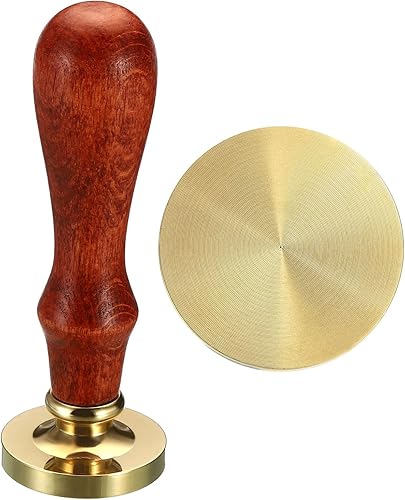 PATIKIL Sello redondo de cera en blanco de 1.181 in, cabeza de latón extraíble sin tallar mango de madera retro para invitación de sobre, embalaje