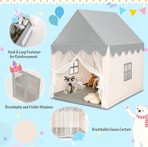 Miniatura 6 de Costzon Tienda de campaña para niños casa de juegos grande con tapete lavable ventanas marco de madera maciza tienda de campaña de princesa para