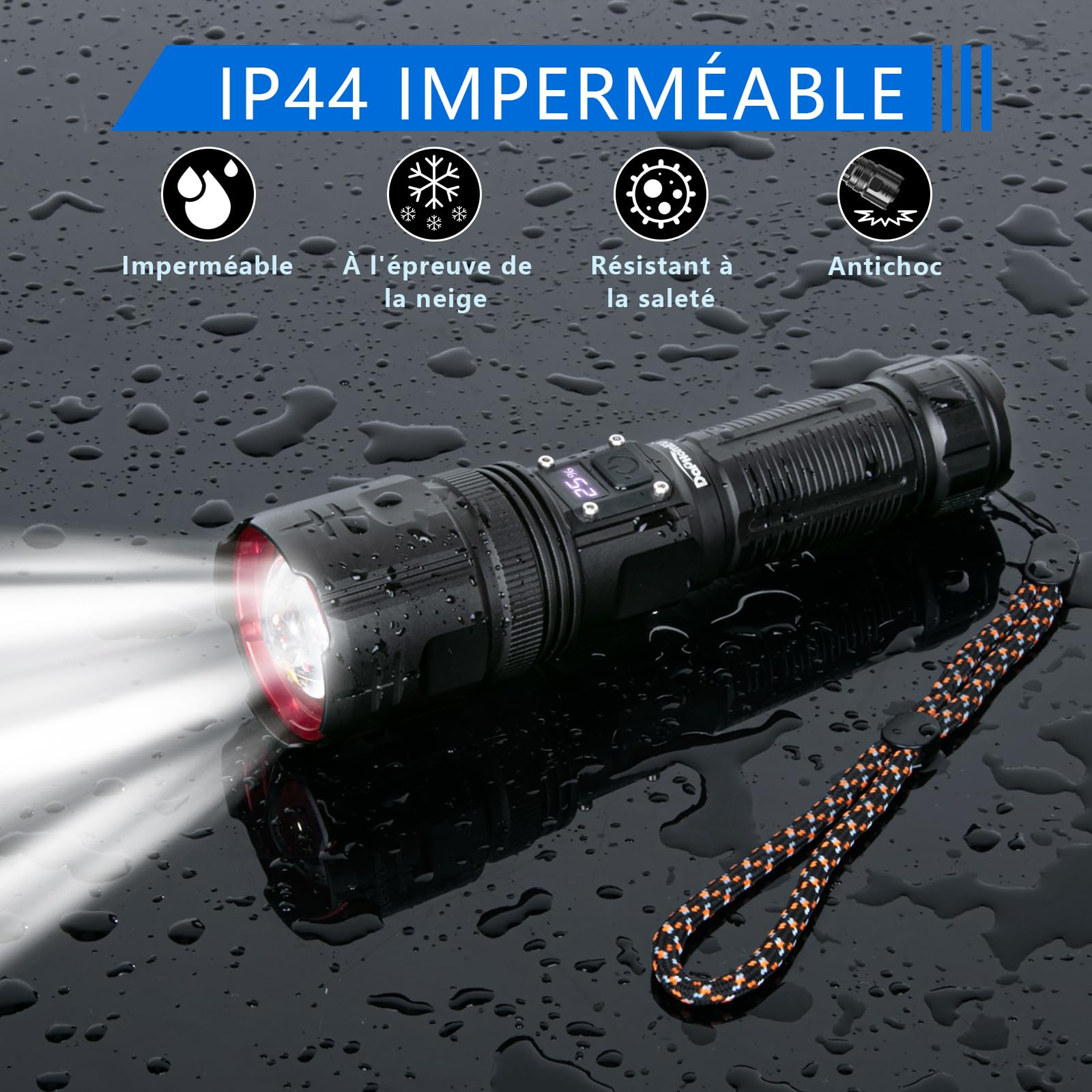 daphomeu Taschenlampe LED Aufladbar, 500000 Lumen Extrem Hell Taschenlampe Batteriebetrieben, Taktische Taschenlampe Zoombare Wasserdicht, mit 5 Lichtmodi für Camping Wandern Notfälle