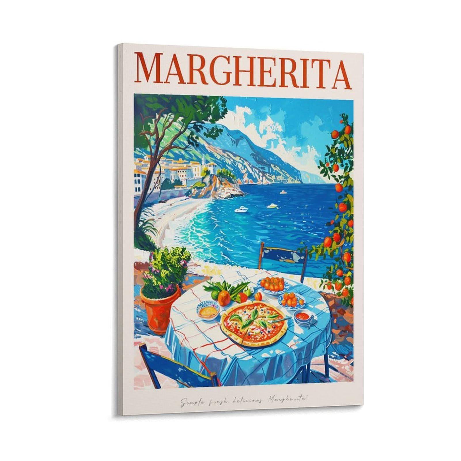 FUPMTKLT Italienisches Margherita-Pizza-Poster, Retro-Restaurant-Poster, italienische Küche, Esszimmer, Poster, 2 Leinwand-Poster, Schlafzimmerdekoration, Landschaft, Büro, Raumdekoration, Geschenk,