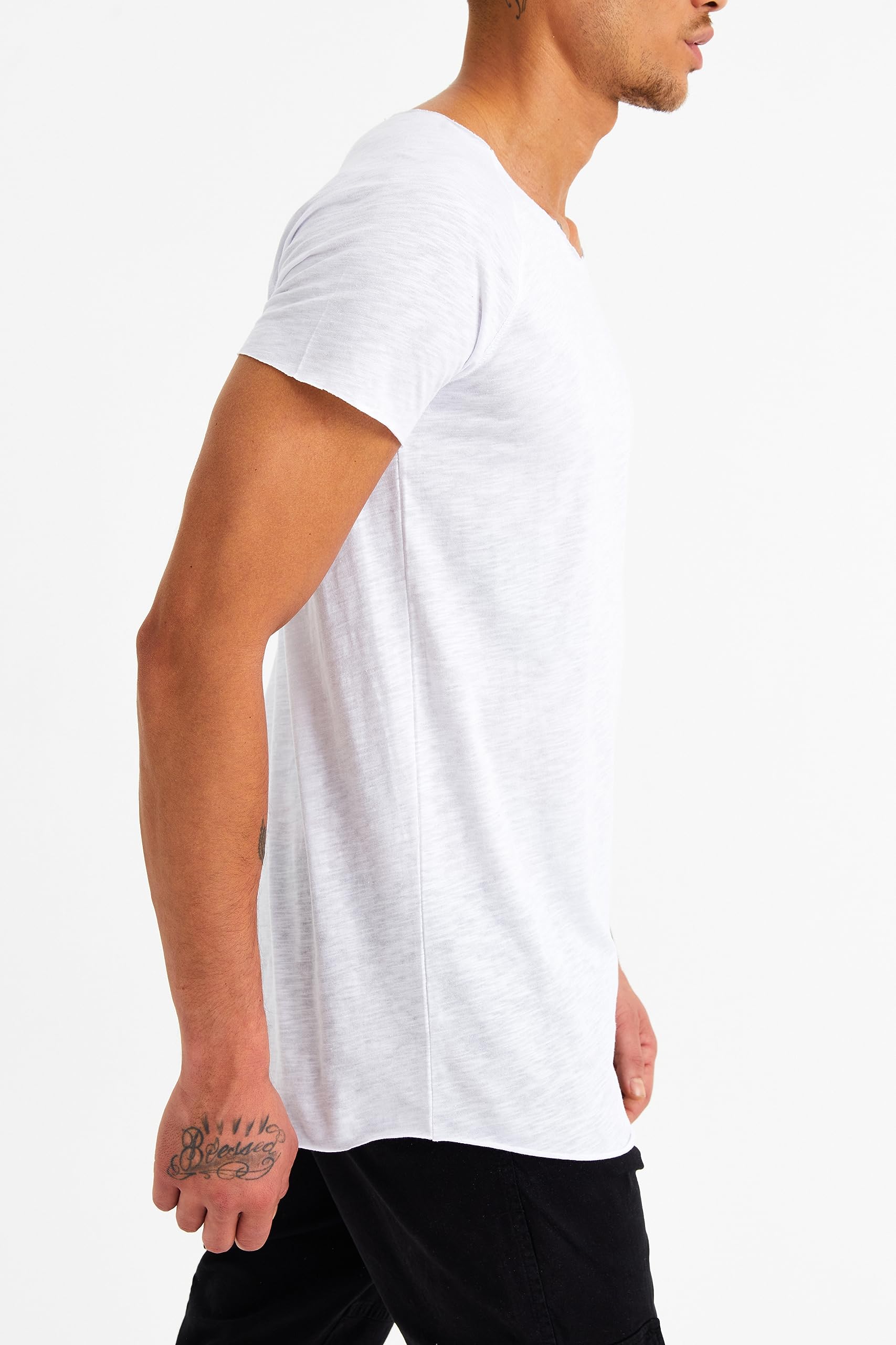 Leif Nelson T-Shirt Herren Sommer tiefer Rundhals-Ausschnitt, Regular Fit Herren-T-Shirt 100% Baumwolle, Casual Basic Männer T-Shirt Kurzarm