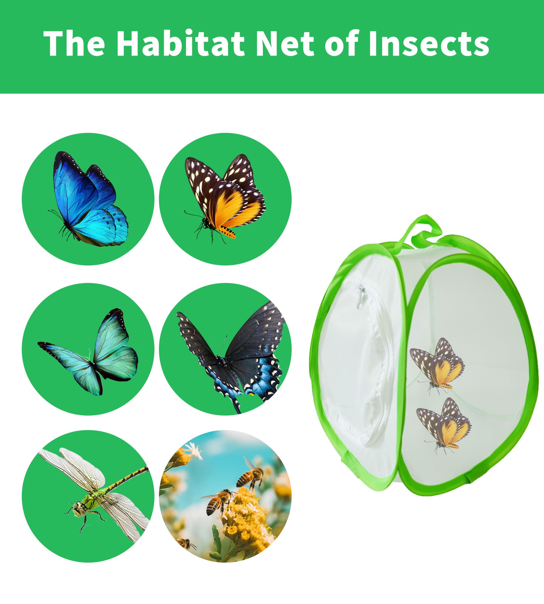 ZRNCRKY Butterfly Habitat Cage, Collapsible Insect Mesh Cage, Portable Insect Butterfly House with Zipper Garden Gifts(1pcs) - 5