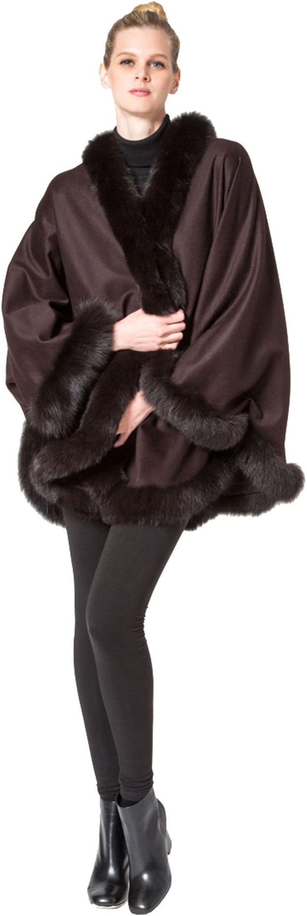 Cashmere Pashmina GroupCASHMERE CAPE WITH FOX FUR TRIMMING from (Brown)