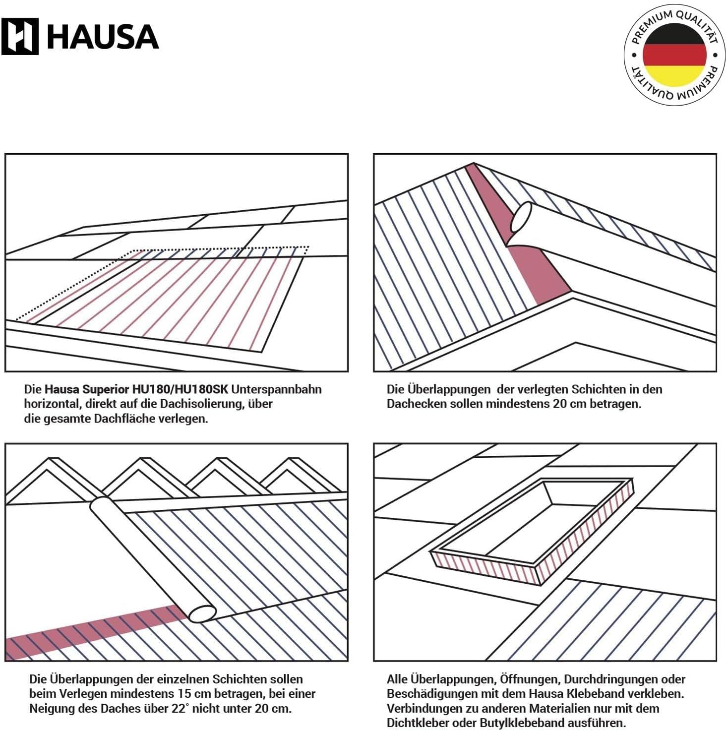 HAUSA HU180 Unterspannbahn Dachfolie 180g/m² 75m² 1,5mx50m hochdiffusionsoffen wasserdicht reißfest