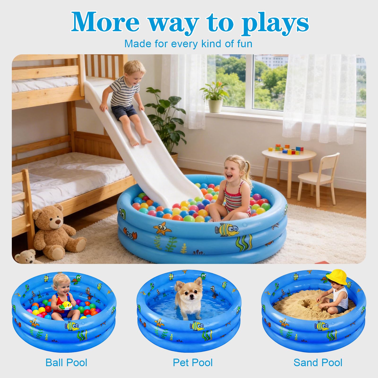 Planschbecken Ø100cm,Aufblasbarer Pool,Aufblasbares Planschbecken,Schwimmbad Kinder,Planschbecken für Kinder,Kinderplanschbecken,Aufblasbares Kinderpool für Zuhause,Outdoor,Garten,Strand,Balkon (Blau)