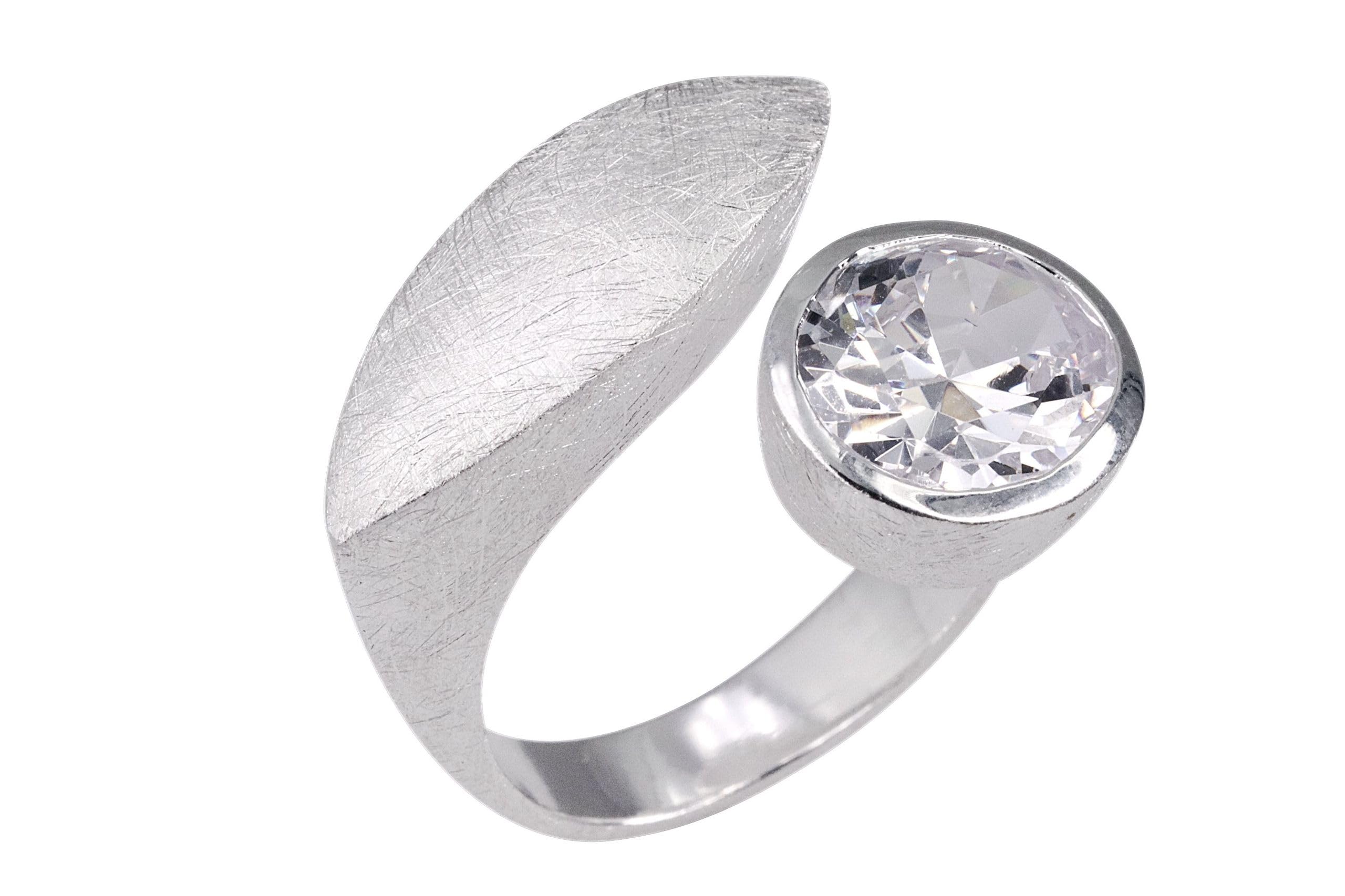 SILBERMOOS Damen Ring mit Zirkonia Diamantschliff Design Motiv Ring breit offen strahlend Sterling Silber 925