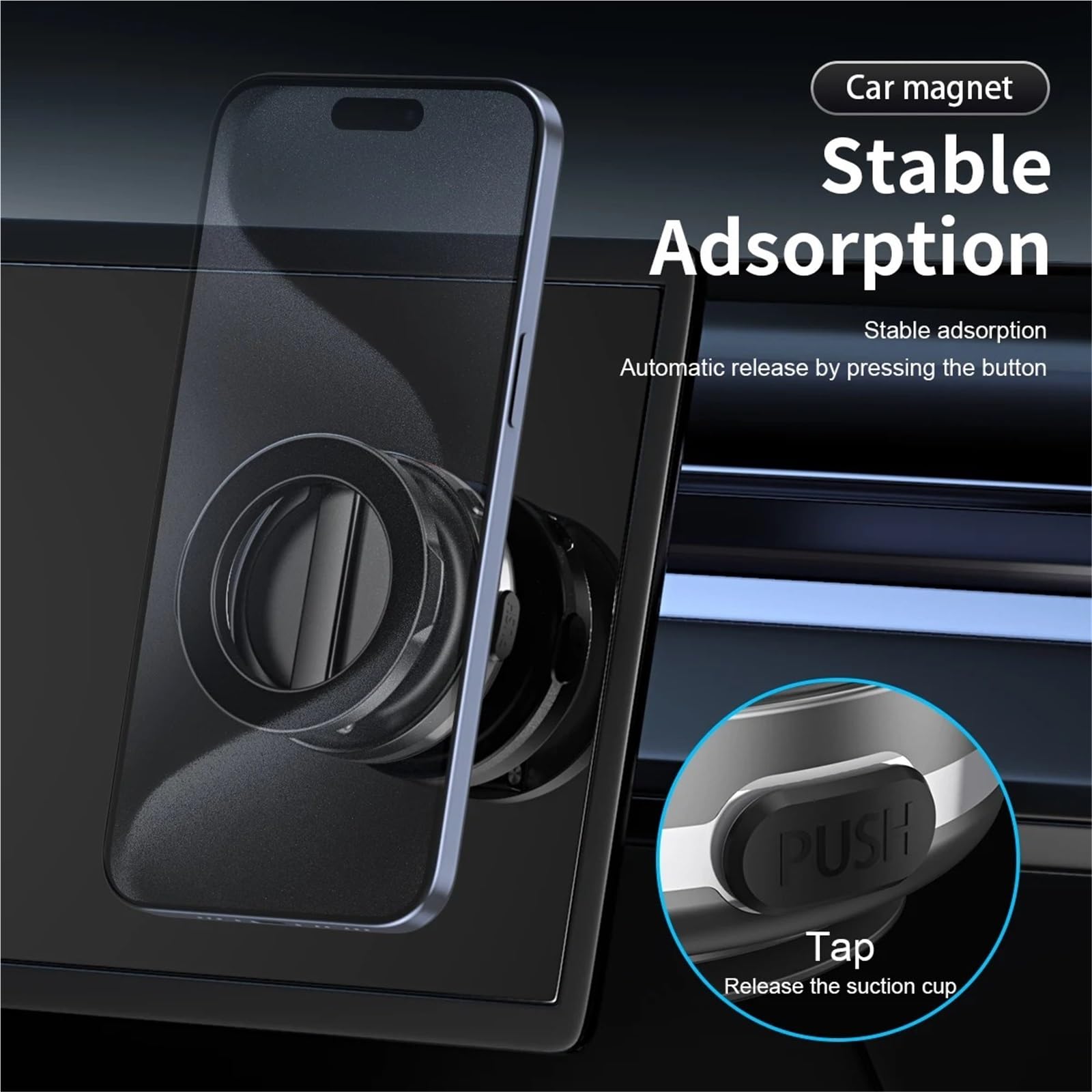 Soporte Movil Coche Soporte Auto Móvil Soporte magnético Plegable para teléfono, Soporte de Coche con succión de vacío Fuerte, Soporte de aleación de Zinc Ajustable de 360 ​​° para Escritorio