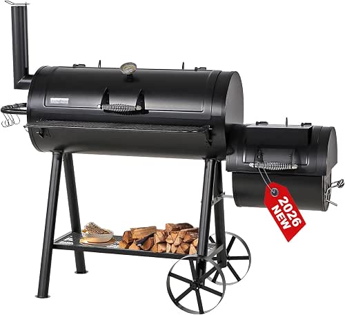 GREEN PARTY Offset Smoker Charcoal Grills with 37 Inch Cook