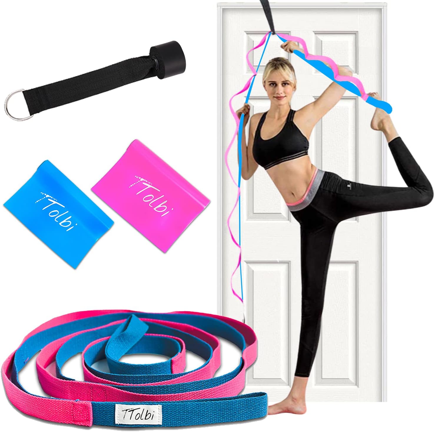 Stretching Strap with Door Anchor & Resistance Band – Improve Leg Stretch Flexibility for Splits, Ballet, Dance, Cheer, Yoga & Gymnastics - Home Leg Stretcher Trainer Equipment Stuff for All Levels