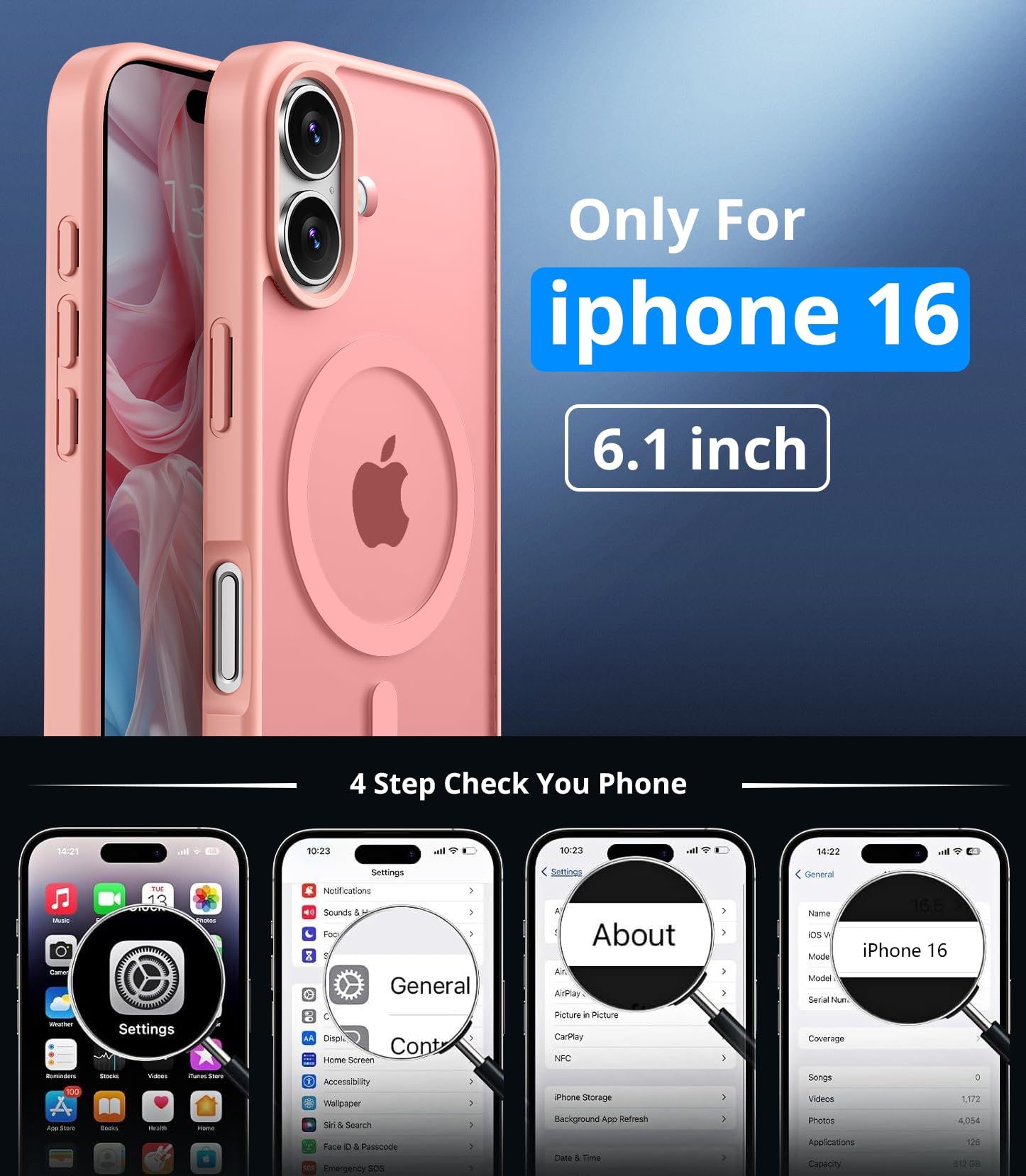 Vansdon Cover Magnetica per iPhone 16 con 1 Pezzi Vetro Temperato, Compatibile con Magsafe, Protezione anticaduta di livello militare, Custodia Traslucida Opaca Sottile Antiurto-Rosa