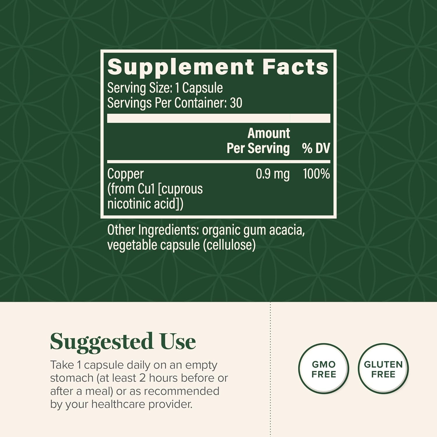 Global Healing Bio-Active Copper Supplement Cu1 - Cuprous Nicotinic Acid Helps Detox Body from Within - Supports Immune System & Red Blood Cell - Niacin Vitamin B3 Chelated Copper - 30 Capsules