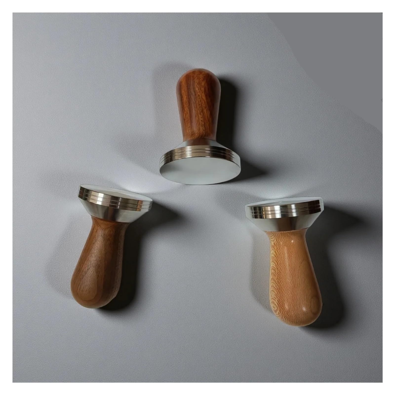 Prensador espresso, mango de madera, base de acero, 51 53 58mm