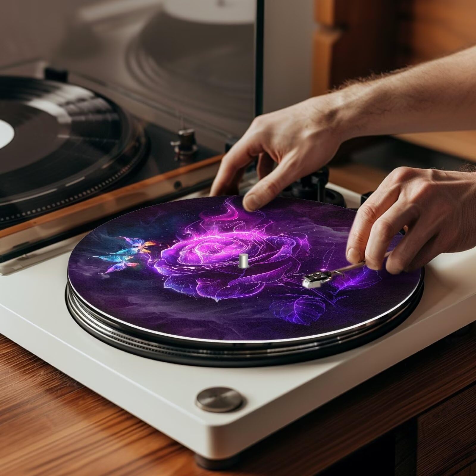 Hechitok Purple Rose Turntable Mat 11.75