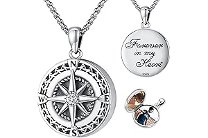 925 Sterling Silver Locket Necklace That Holds Pictures: Anchor, Compass, Moonstone, and More