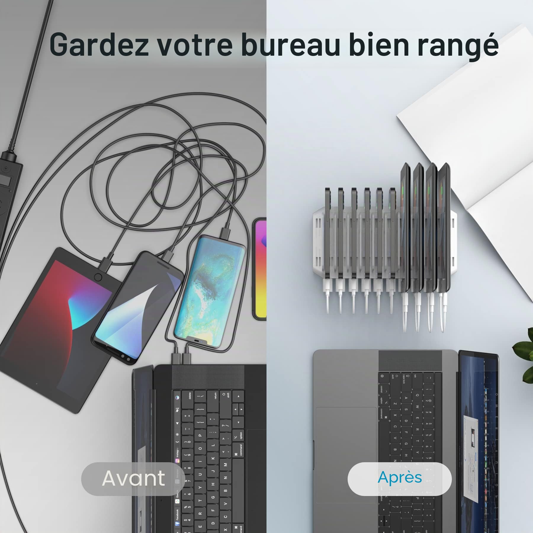 Unitek 96W 10 Ports USB Station de Charge,Station de Chargement avec QC3.0