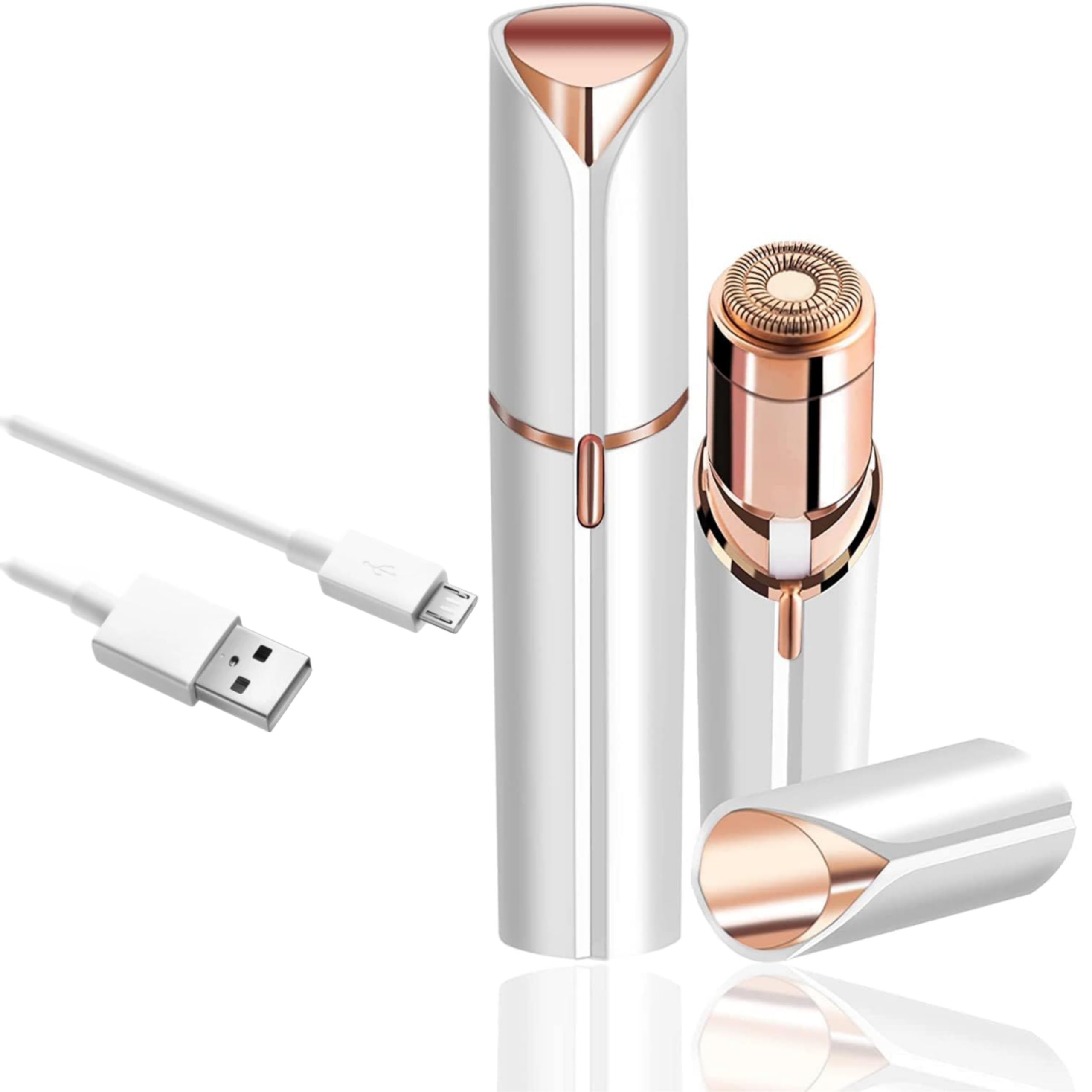 Skin Care Facial Hair Removal USB Rechargeble Blawless Machine for Women - Chin, Cheek, Eyebrow, Upper Lip Hair Remover for Women - Lipstick Shaped (White & Golden) (B0CBG664XQ) Amazon Price History, Amazon Price Tracker