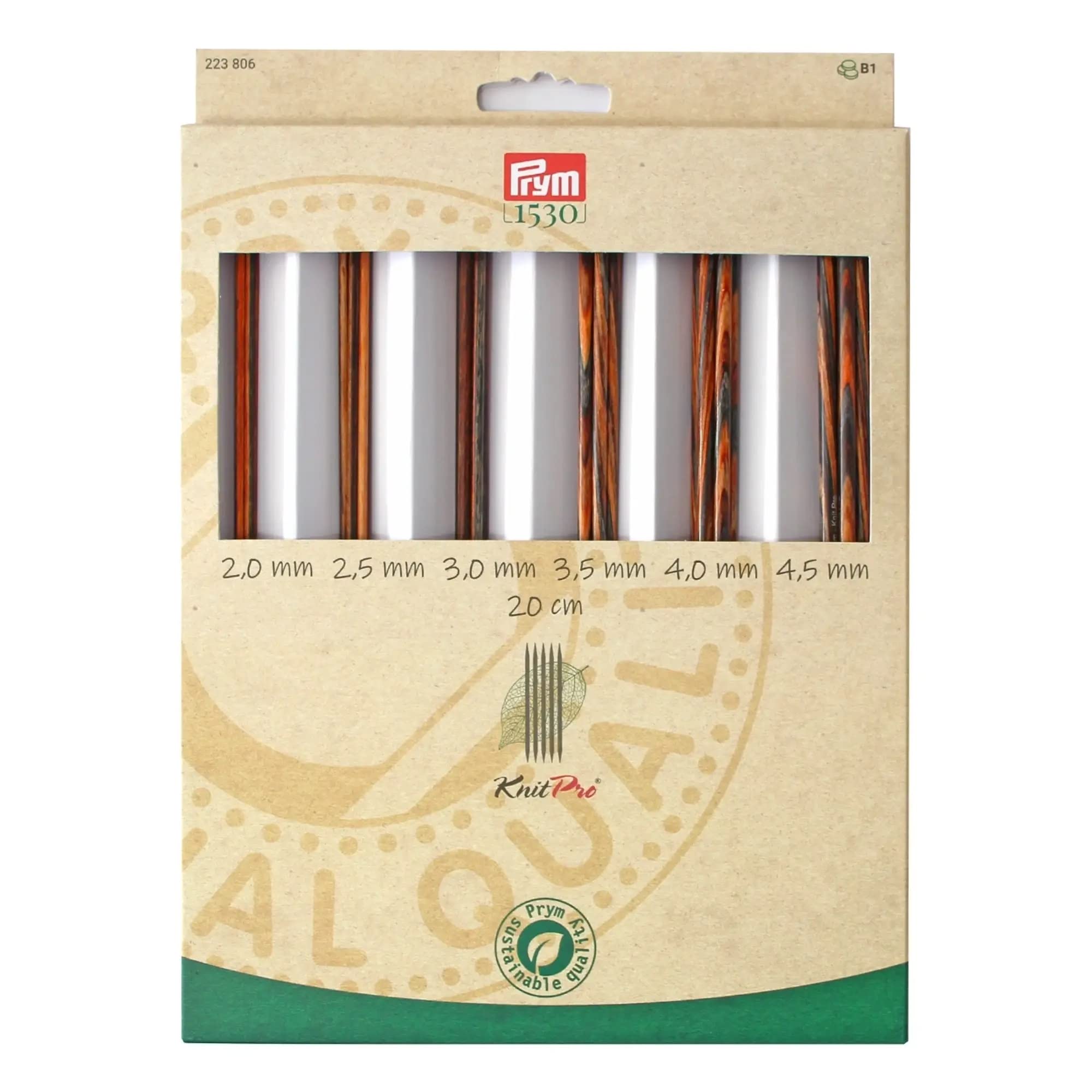 Prym - Zestaw drutów dziewiarskich z podwójną końcówką, 2,4-5 mm 20 cm, kolor naturalny