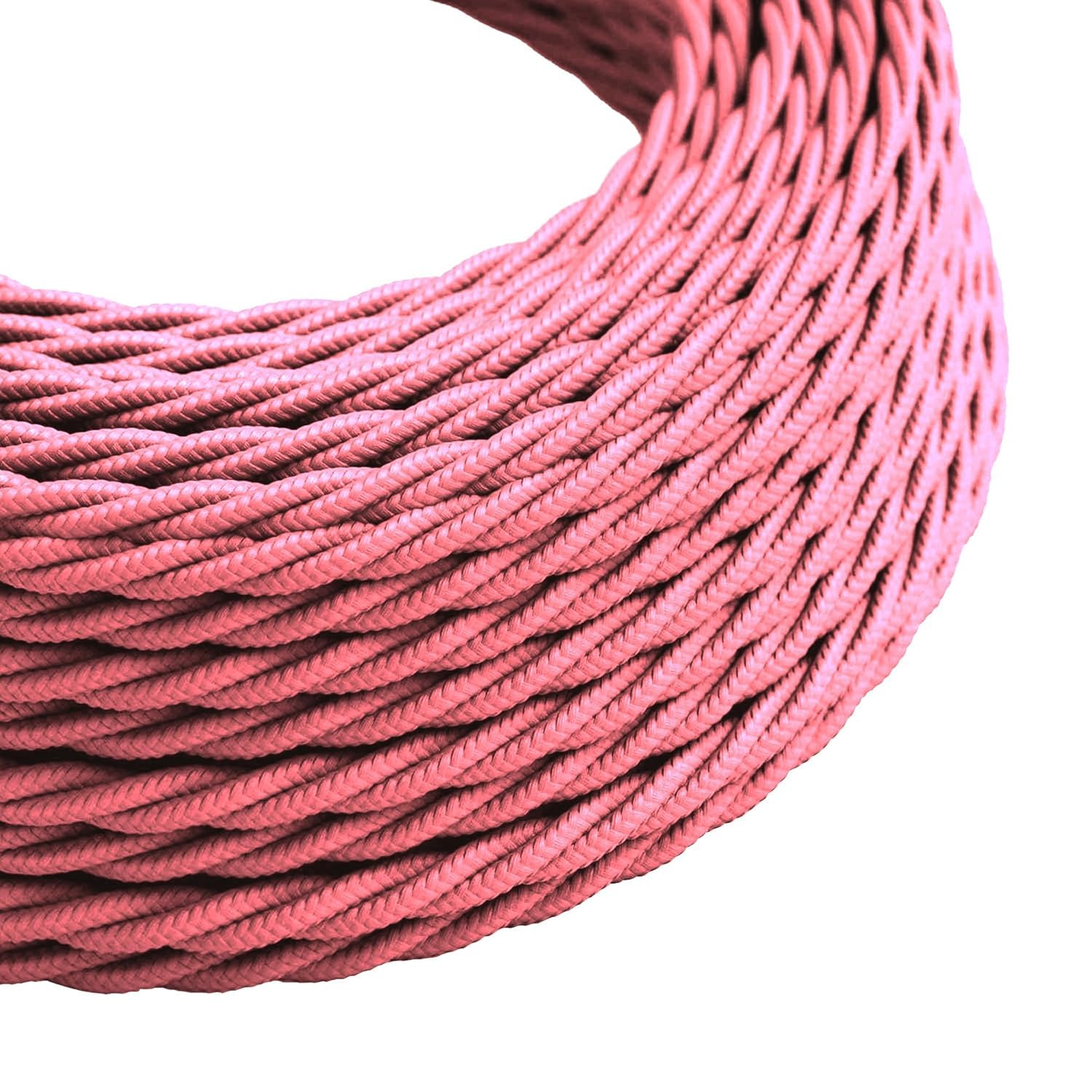 DC VOLTAGE 2 Core 10m Twisted 32.8ft Vintage 18 Gauge Cable Fabric Cloth Covered Electrical Wire, 2 Conductors Cable Cloth Covered Wire for Pendant Light Industrial DIY Project (Shiny Pink)