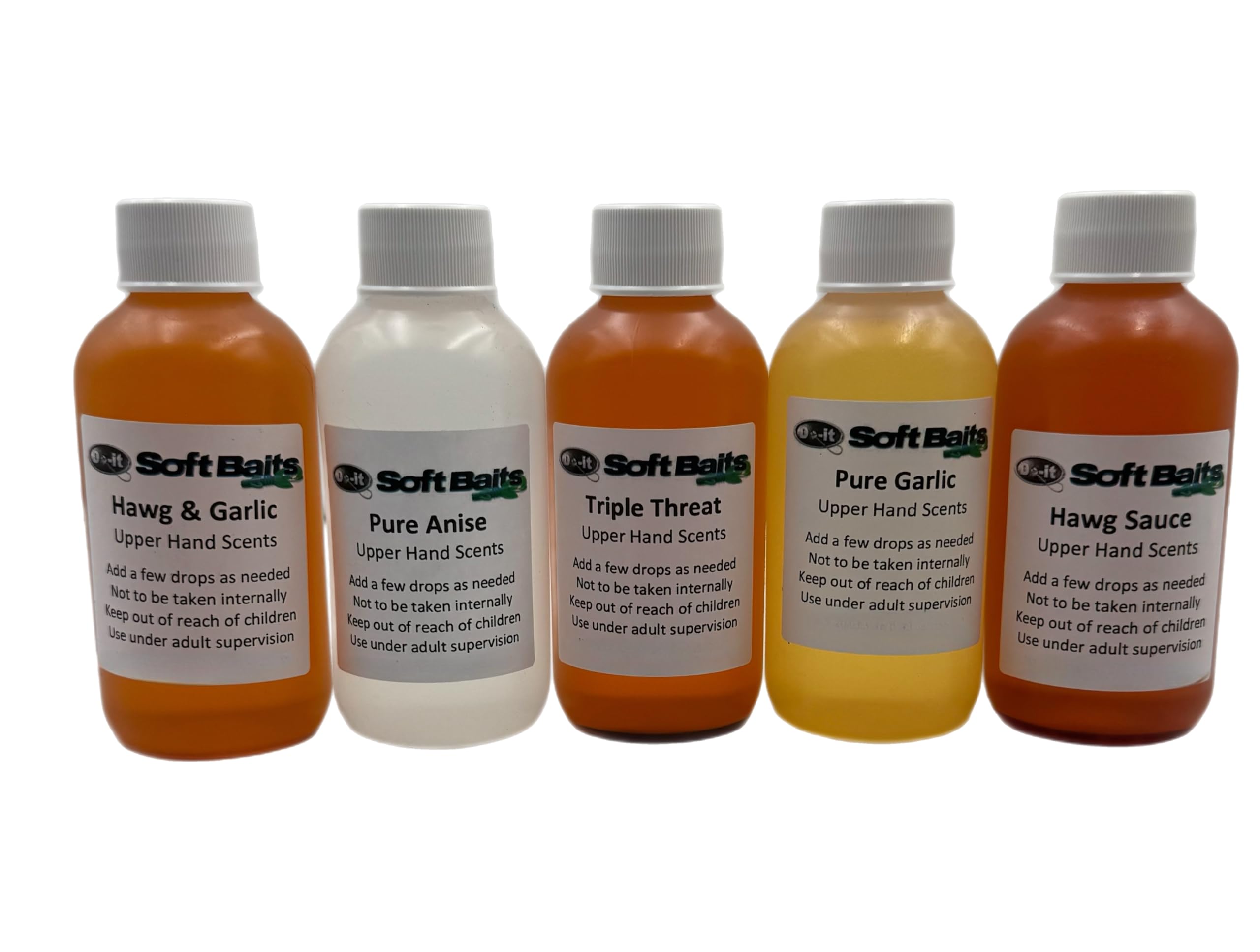 Super Concentrated Upper Hand Scents for Soft Plastic Lures 5.5oz - 5 Favors - Hawg Sauce, Hawg & Anise, Pure Garlic, Pure Anise &Triple Threat (Pure Anise- (Extreme Potency) 5.5 Oz)