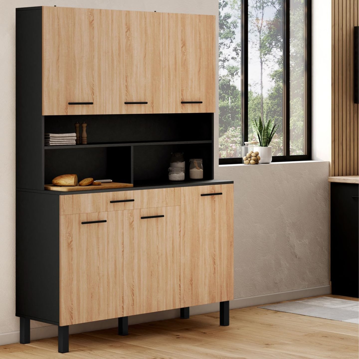 IDMarket - Buffet de Cuisine 120 cm CINA Noir et façon hêtre