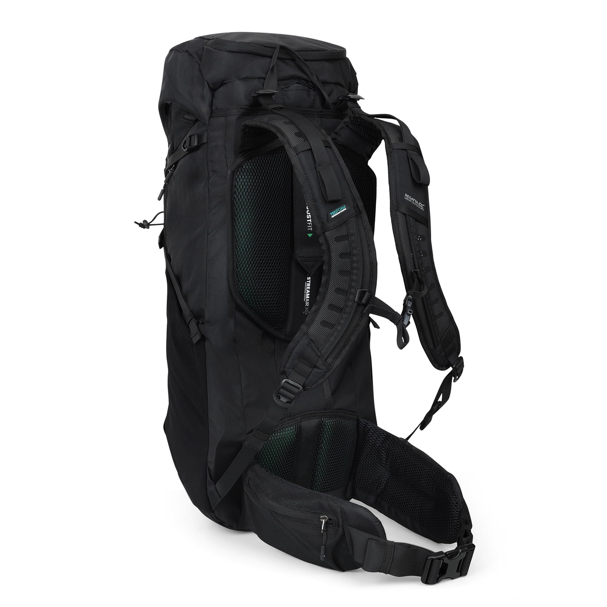 Regatta Plecak Blackfell 65 l, odblaskowy, z metalową ramą, idealny na spacery, wędrówki, kemping i trekking, Czarny, L, Casual