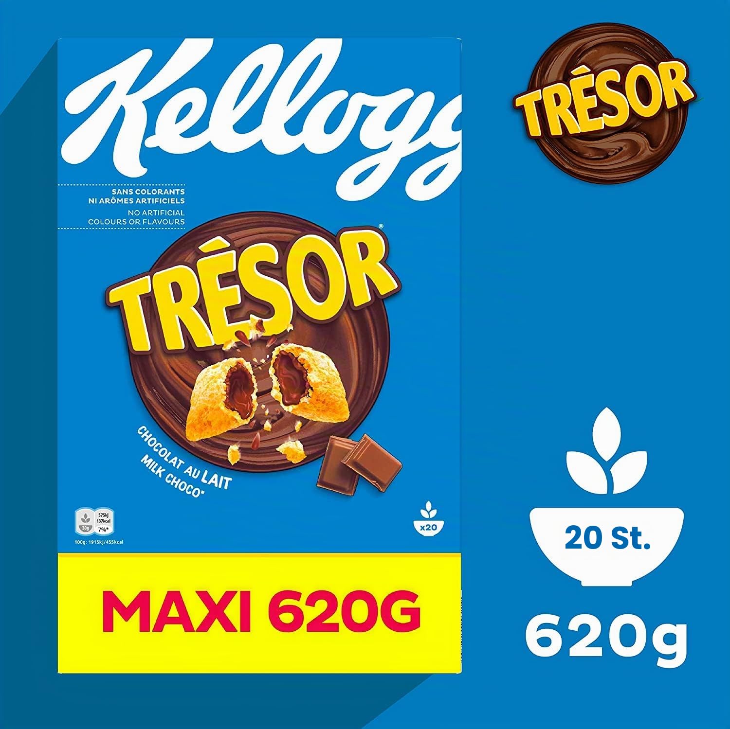 Kellogg's Tresor Milk Choco (6 x 620 g) – knusprige Frühstückscerealien mit schmelzender Creme-Füllung mit Milchschokolade – Tresor. Crazy Tasty.