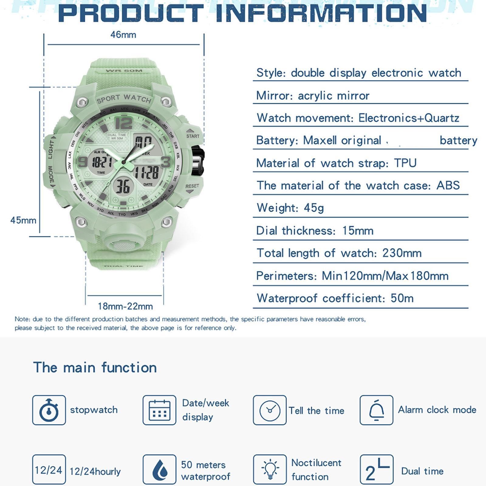 findtime Orologio sportivo da donna, per studenti, adolescenti, con sveglia, doppio orario, cronometro, impermeabile, sportivo, analogico, digitale, bianco, viola, rosa, nero, blu
