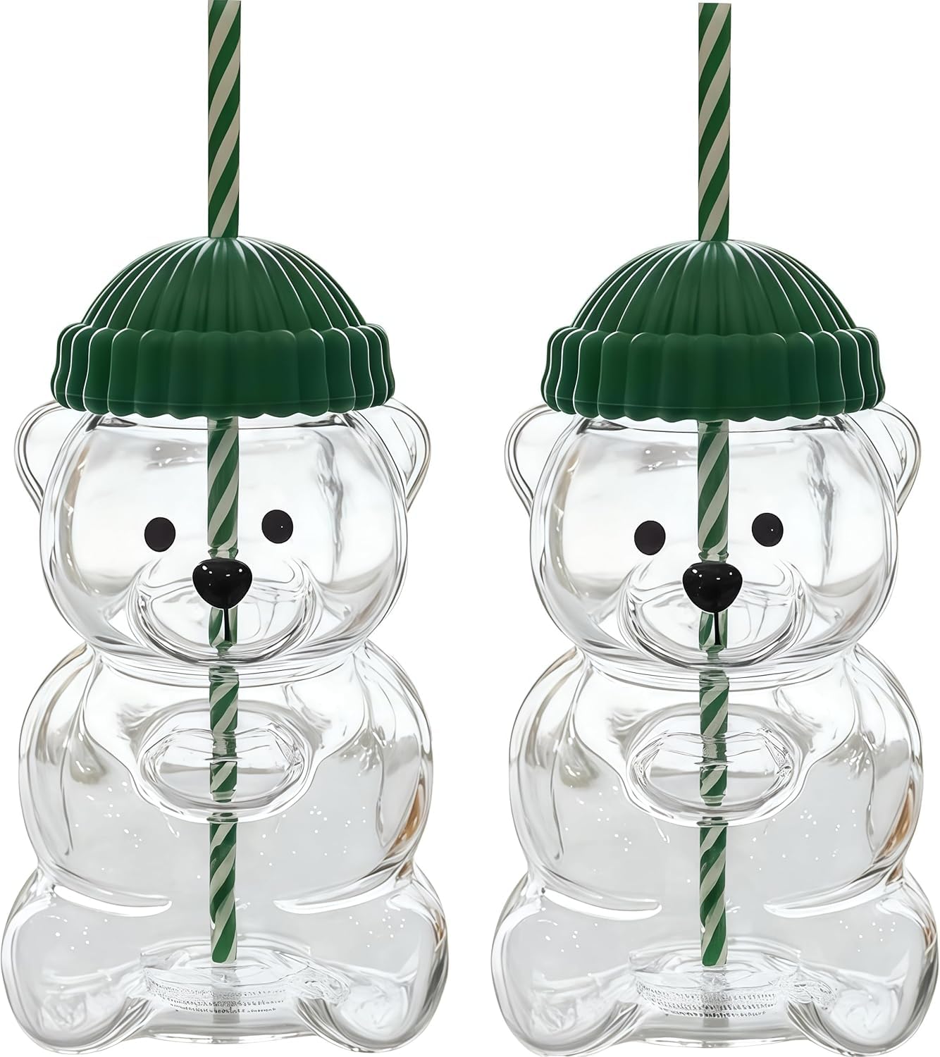 Bear Cup 2025 New Teed Bear Straw Cup, Cute Bears Glass Cup with Straw, 20oz Reusable Glass Tumbler with Lid for Iced Coffee, Milk Tea, Dishwasher Safe (2PCS)