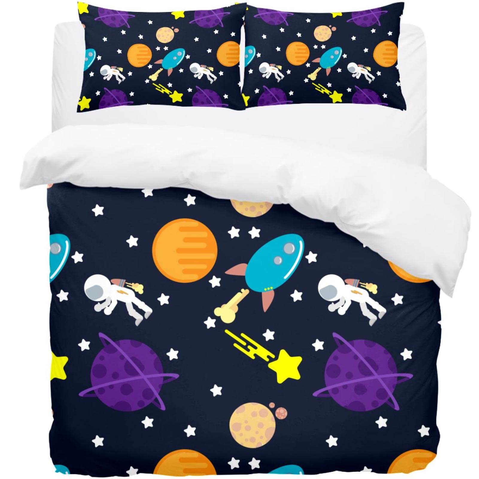 Parure de lit 3 pièces motif galaxie avec housse Queen size grand confort