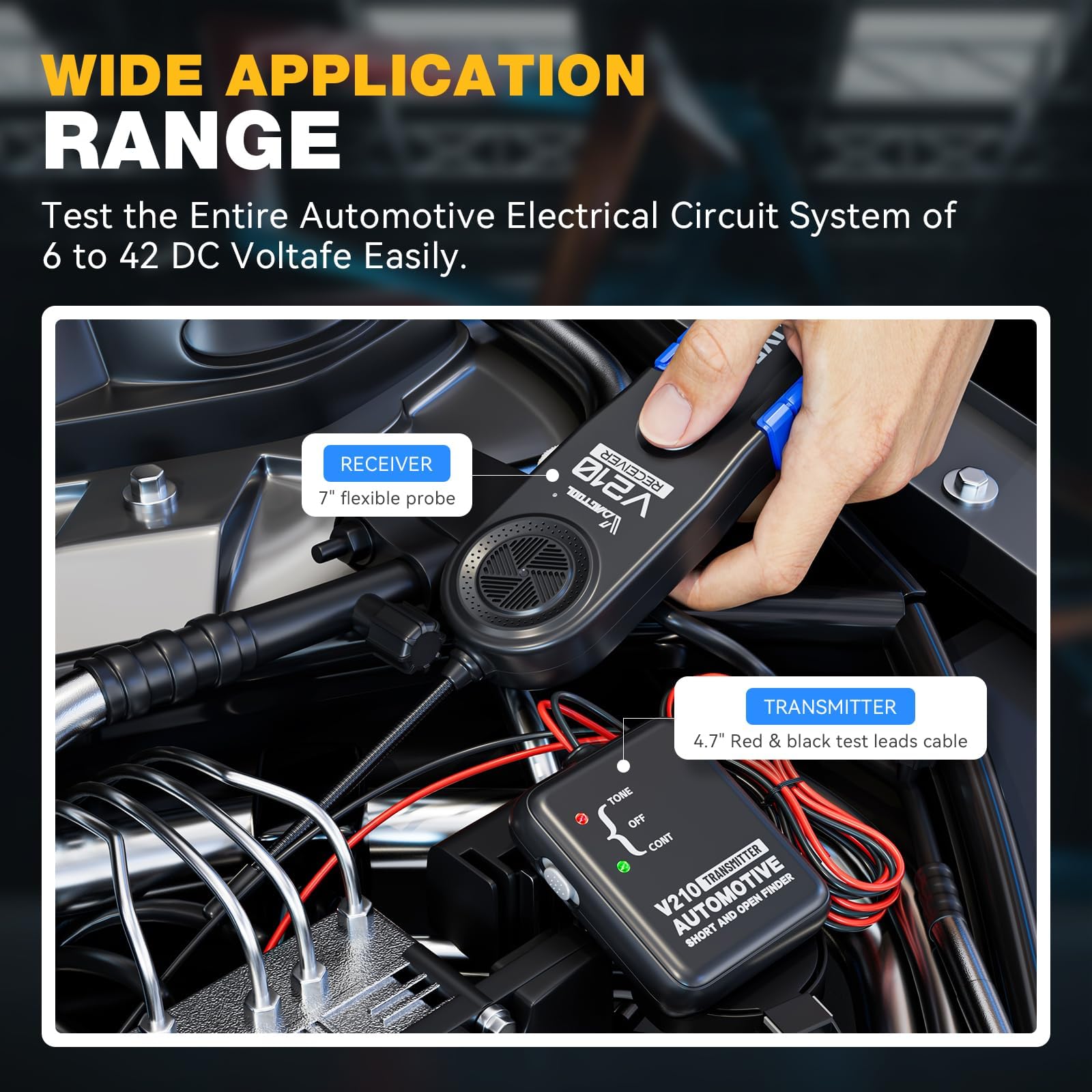 VDIAGTOOL V210 Rilevatore Cavi Elettrici Automobilistico, Tester per Circuiti Elettrici, Cerca Corto Circuiti e Interruzioni, DC 6V-42V Detector Filo Interrotti Elettrici Auto, Tracciatore di Cavi