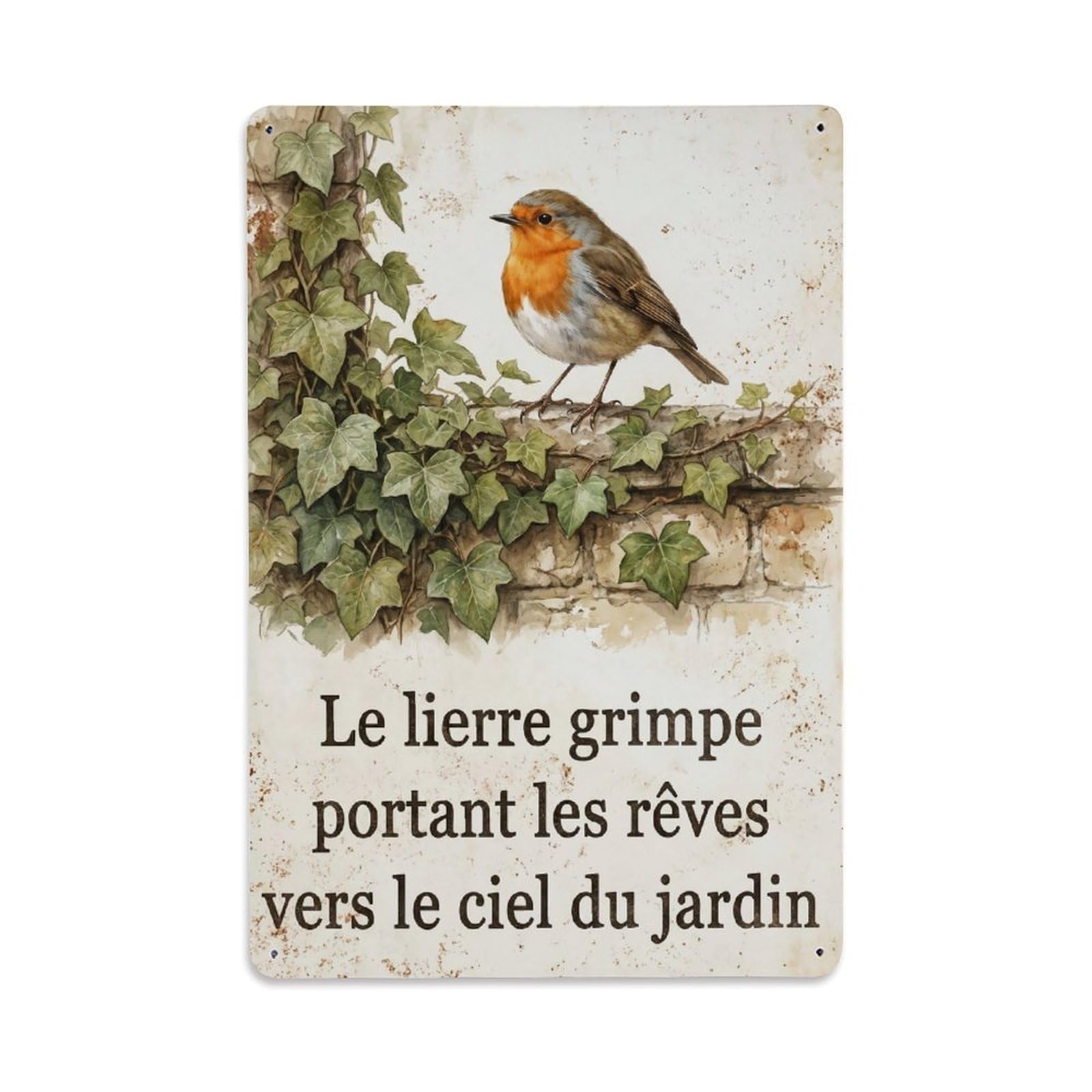 Robin Bird Garden Quote Ivy Wall Metal Tin Sign