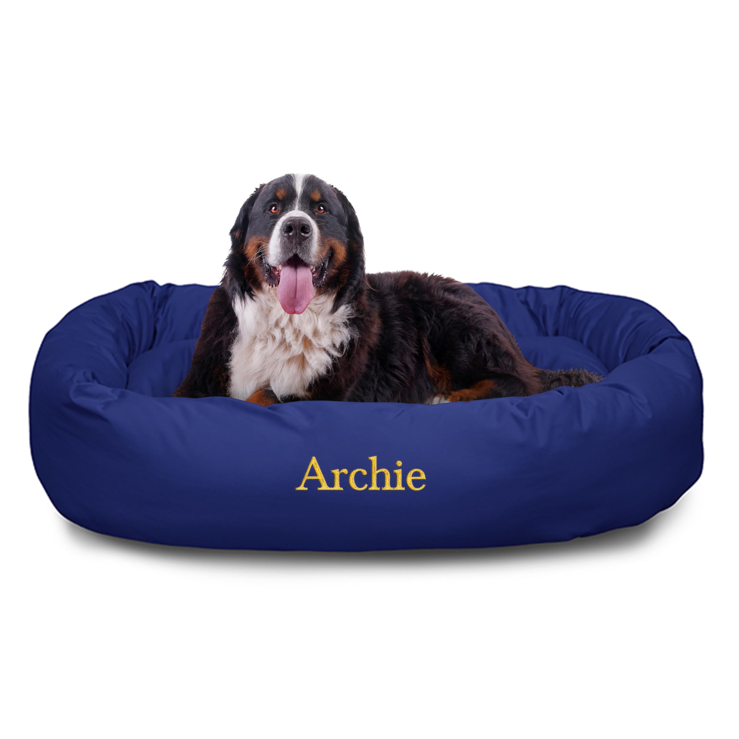 Majestic Pet Personalized 52 Inch Bagel Calming Dog Bed - Washable, Cozy Soft Round With Spine Support - Fluffy Donut Shape 52x35x11 Inches - X-Large, Blue