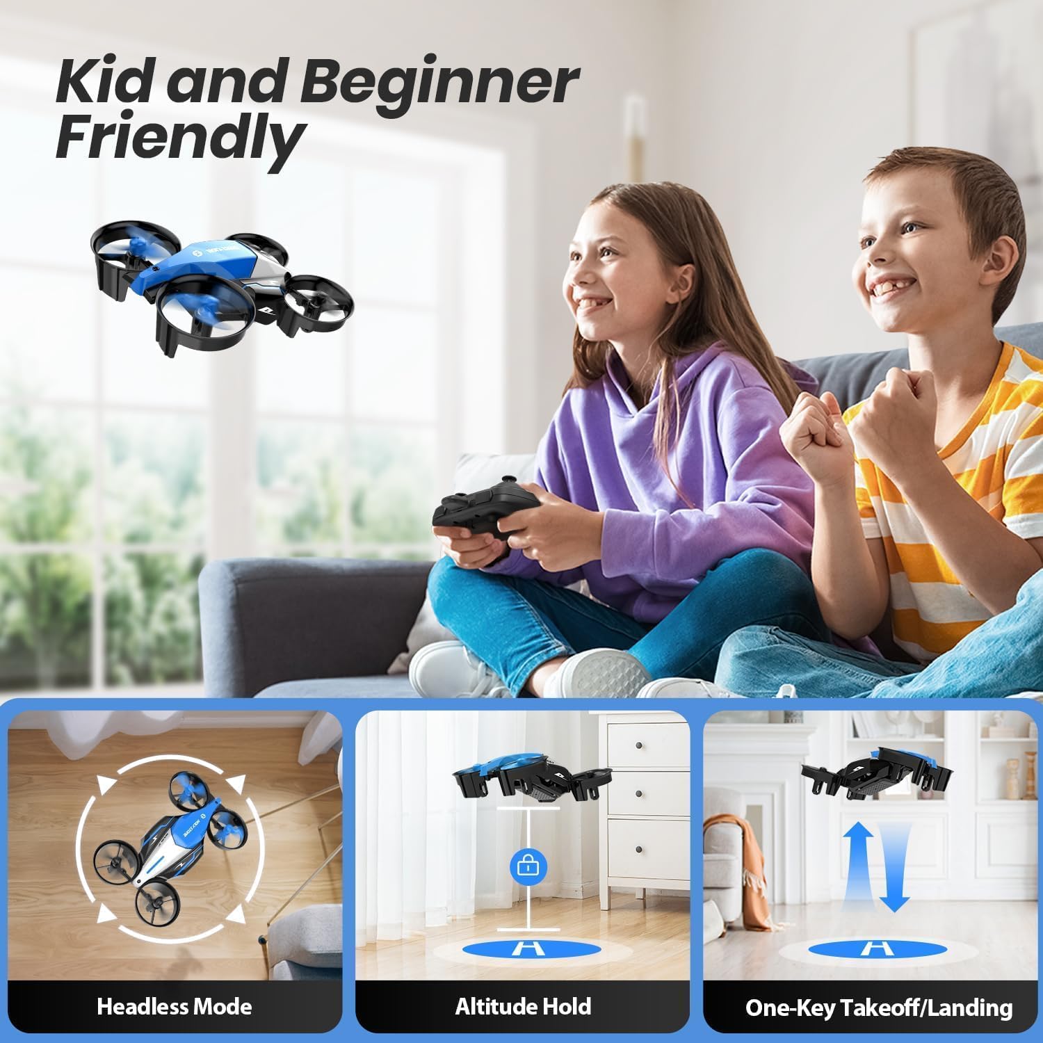 Holy Stone HS210F Mini Drone Para Niños, Drone RC 2 En 1 Con Mantenimiento De Altura, Giro 3D Y 3 Velocidades, Con Protectores De Hélices, Fácil De Volar, Regalo Para Niños Y Niñas Principiantes
