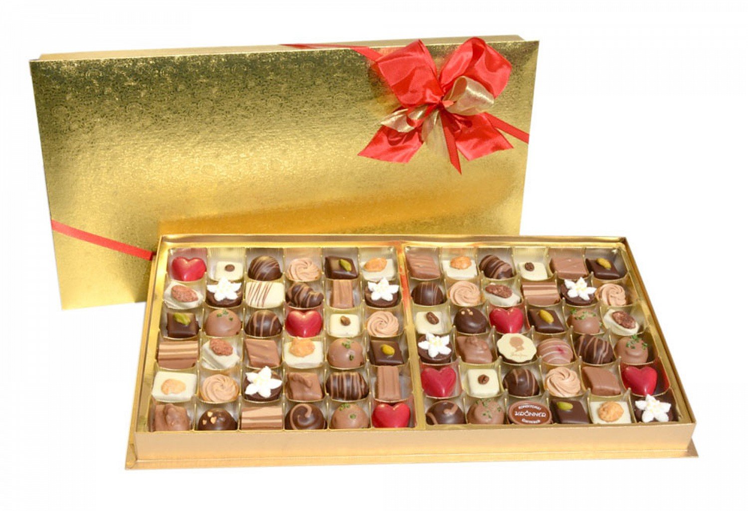 Krönner Luxuspackung 1000 g – Von Meisterhand gefertigte Pralinen – Luxus Pralinen Geschenk – Feinste Mischung – In edler goldener Geschenkverpackung mit Schleife