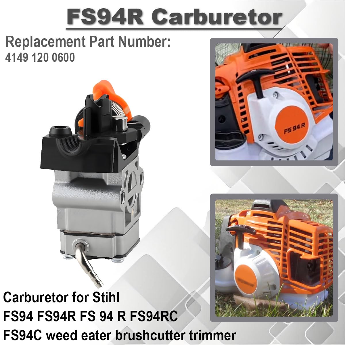 Carburateur FS94R pour Stihl FS94R, HL94, HL91, HL92, FS94RC, FS94, FS94 R, FS94C, HL91K, HL91KC, HL94C, HL94K, HL94KC, HL92C, HL92KC débroussailleuses, Coupe-Herbes, Coupe-Bordures