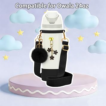 6Pcs Accessories for Owala Water Bottle 24oz 32oz,Adjustable Handle Strap,Plush Ball,Flower Charms,Rubber Ring,Heart-Shaped Hook,Charms,Siliocne Boot for FreeSip 24oz 32 oz