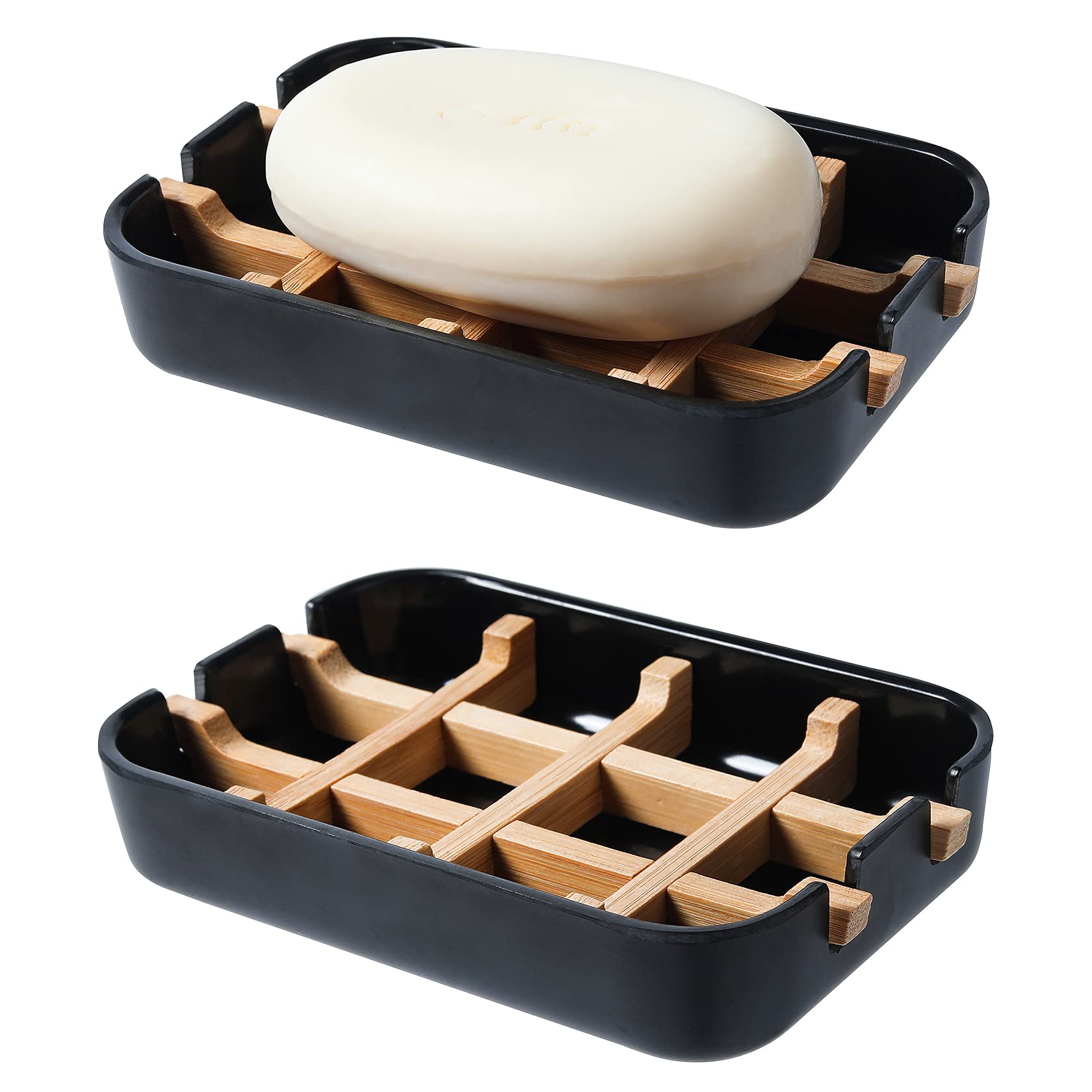 TOPZONE Soap Dish,Durable Anti-Mould Natural Soap Dish with Drainage,Antibacterial Soap Holder With Eco-Friendly Materials-Soap Box 2Pack