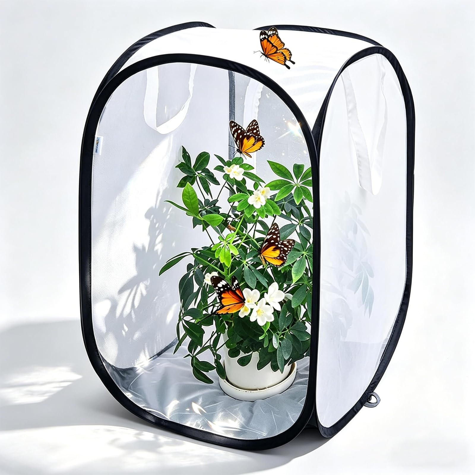Gabbia per Farfalle Portatile In Mesh Pieghevole Habitat per Insetti Allevamento Piantine Bianco-nero