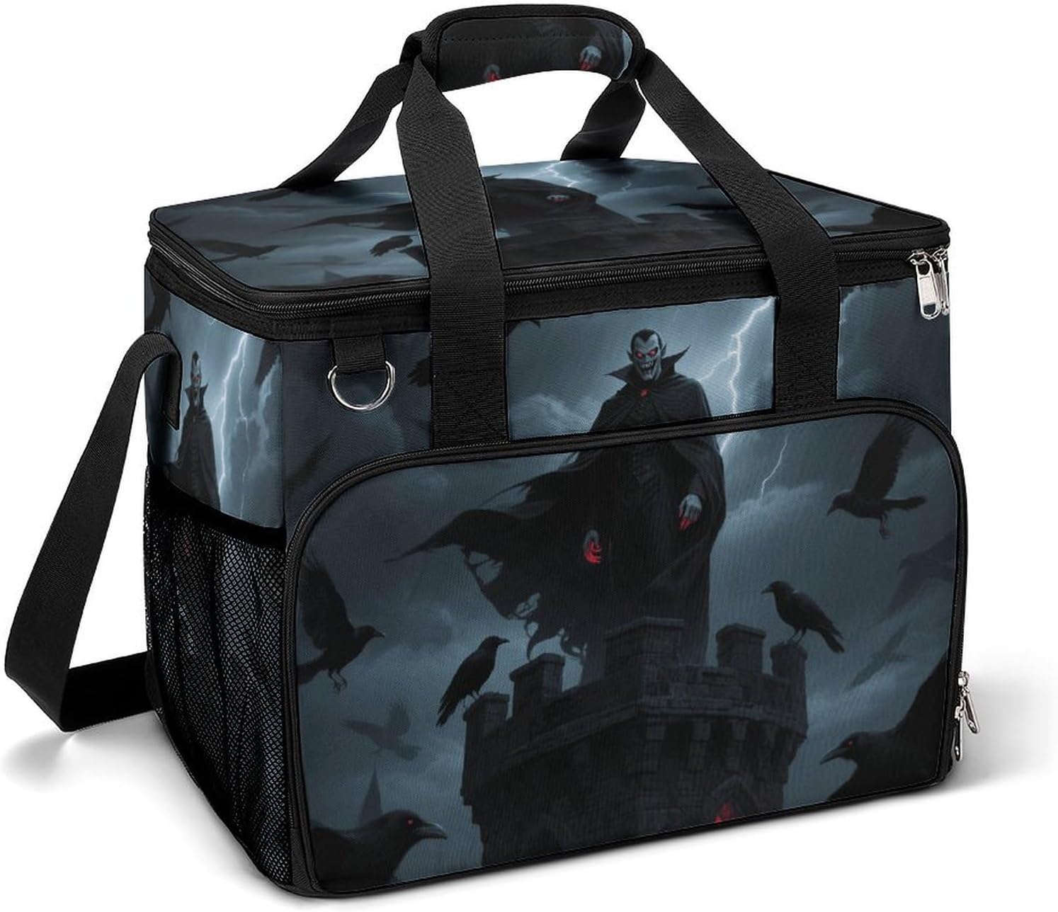 Insulated Picnic Backpack Tote Bag, Large Capacity 30L Black Light Art Halloween Cooler Bag Leakproof Beach Bags Portable Lunch Box Waterproof Picnic Basket for Beach Camping BBQ