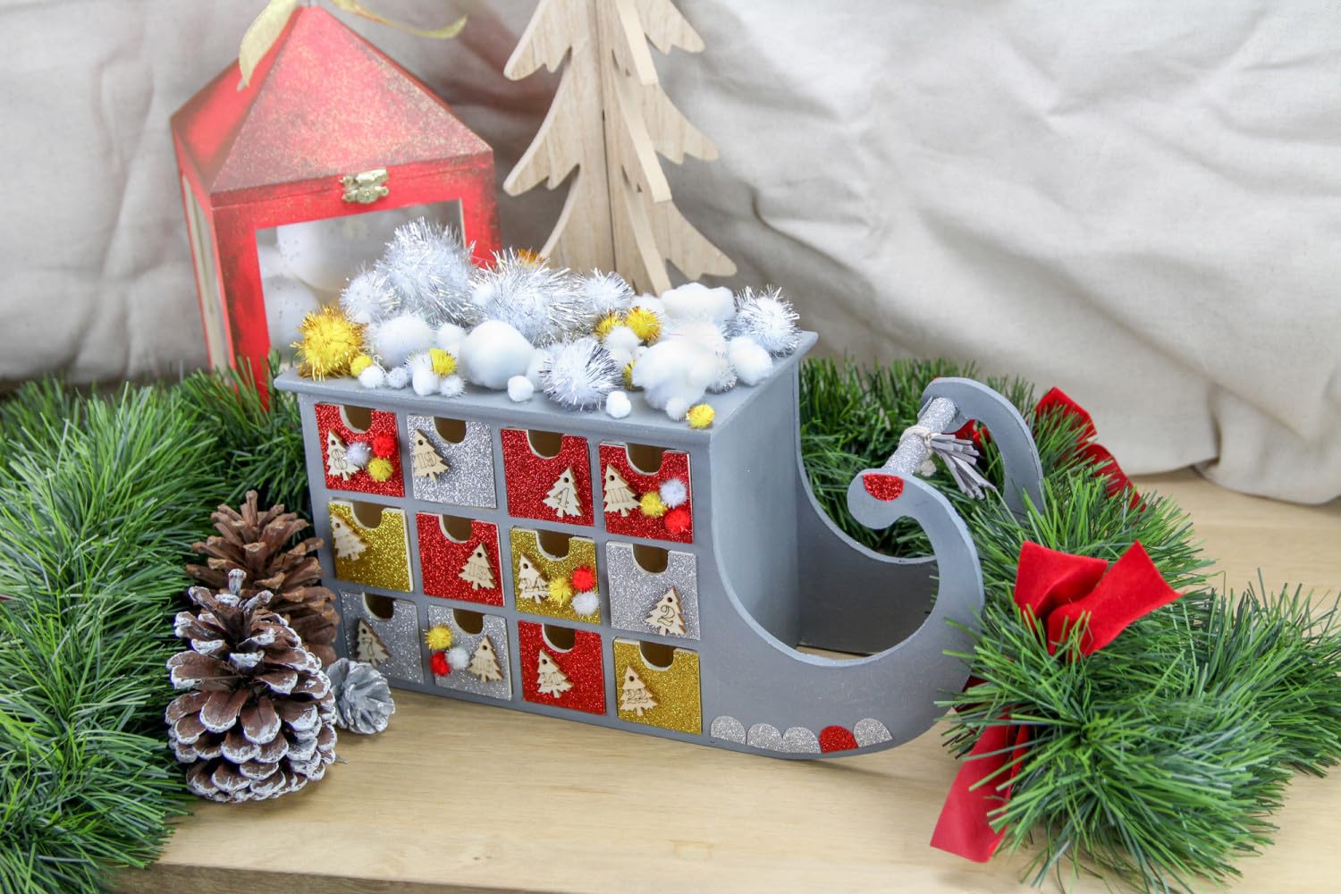 400 Mini Pompons à Paillettes De Noël - Rouge, Vert, Blanc, Jaune, Pour Déco Cadeaux, Sapin, DIY