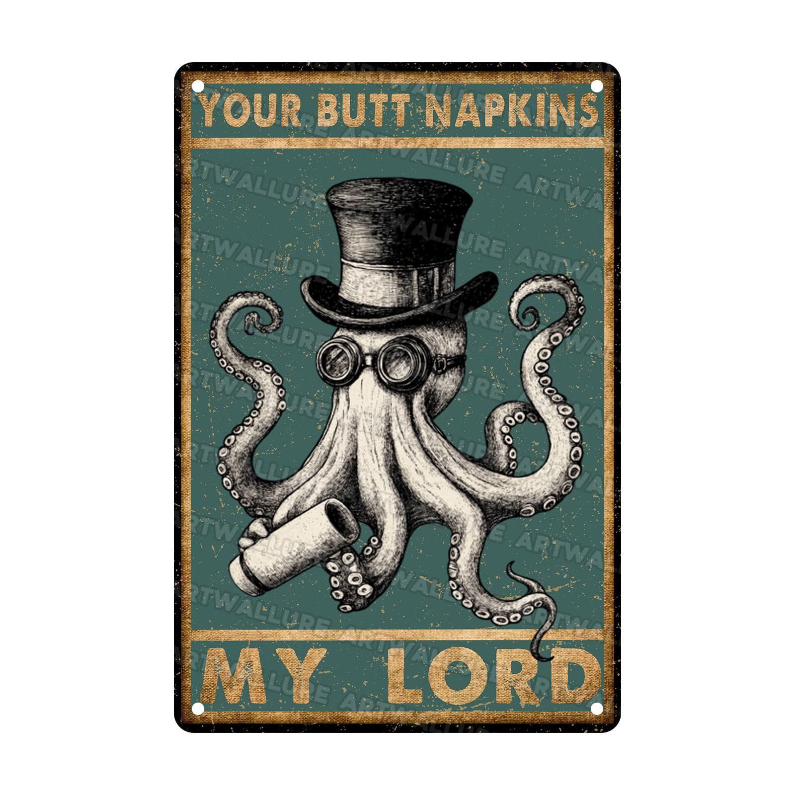 Sea Inspired Octopus Bathroom Decor Your Butt Napkins My Lord Funny Retro Metal Tin Sign for Beach House Coastal Cabin or Guest Bath 8x12Inch