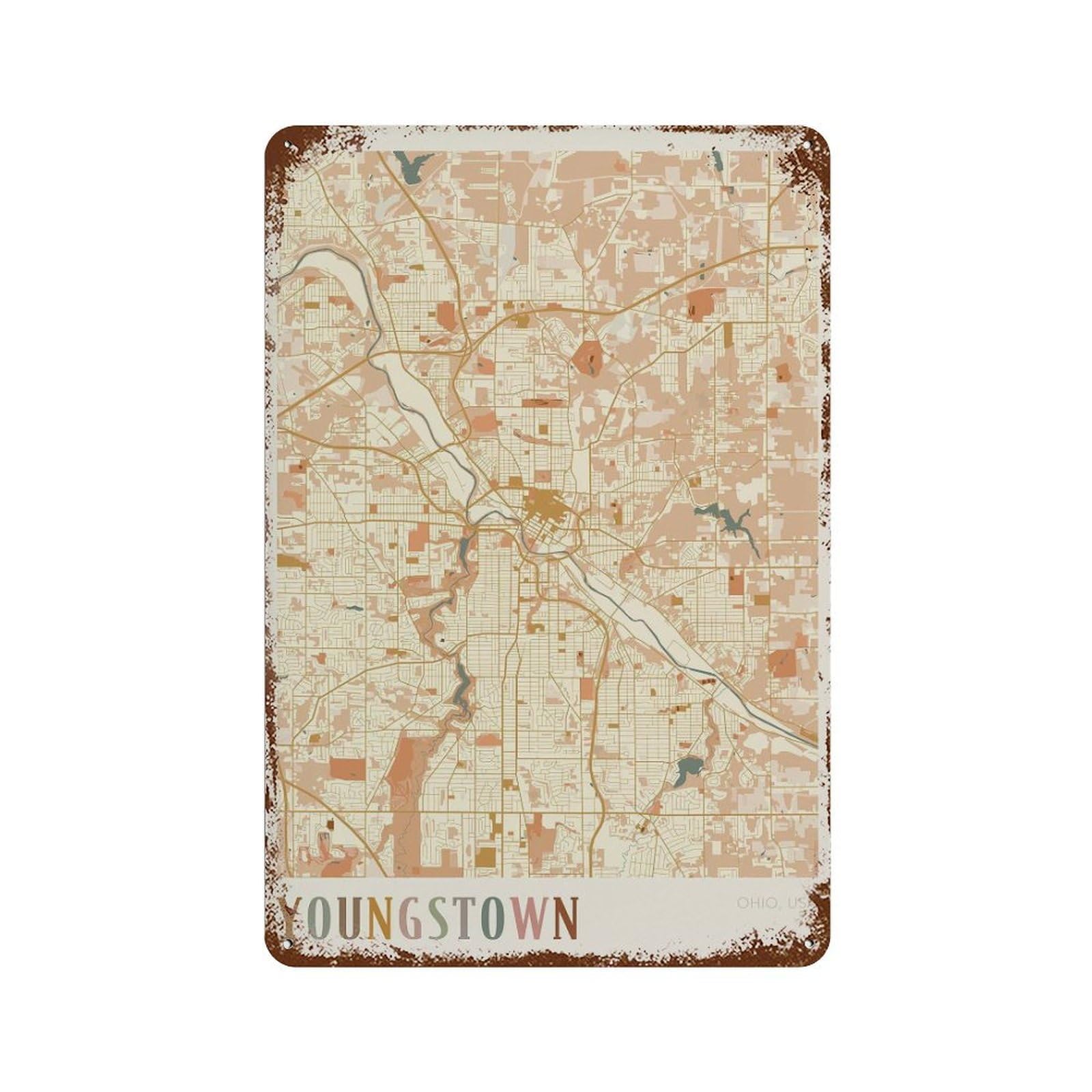 xiaoxiaoshen Youngstown Map Ohio Travel Gift Boho Decor Wall Decor Art Metal Tin Poster Modern Home Decor Art Home Bar Shop Decorations Vintage Sign 30x20cm