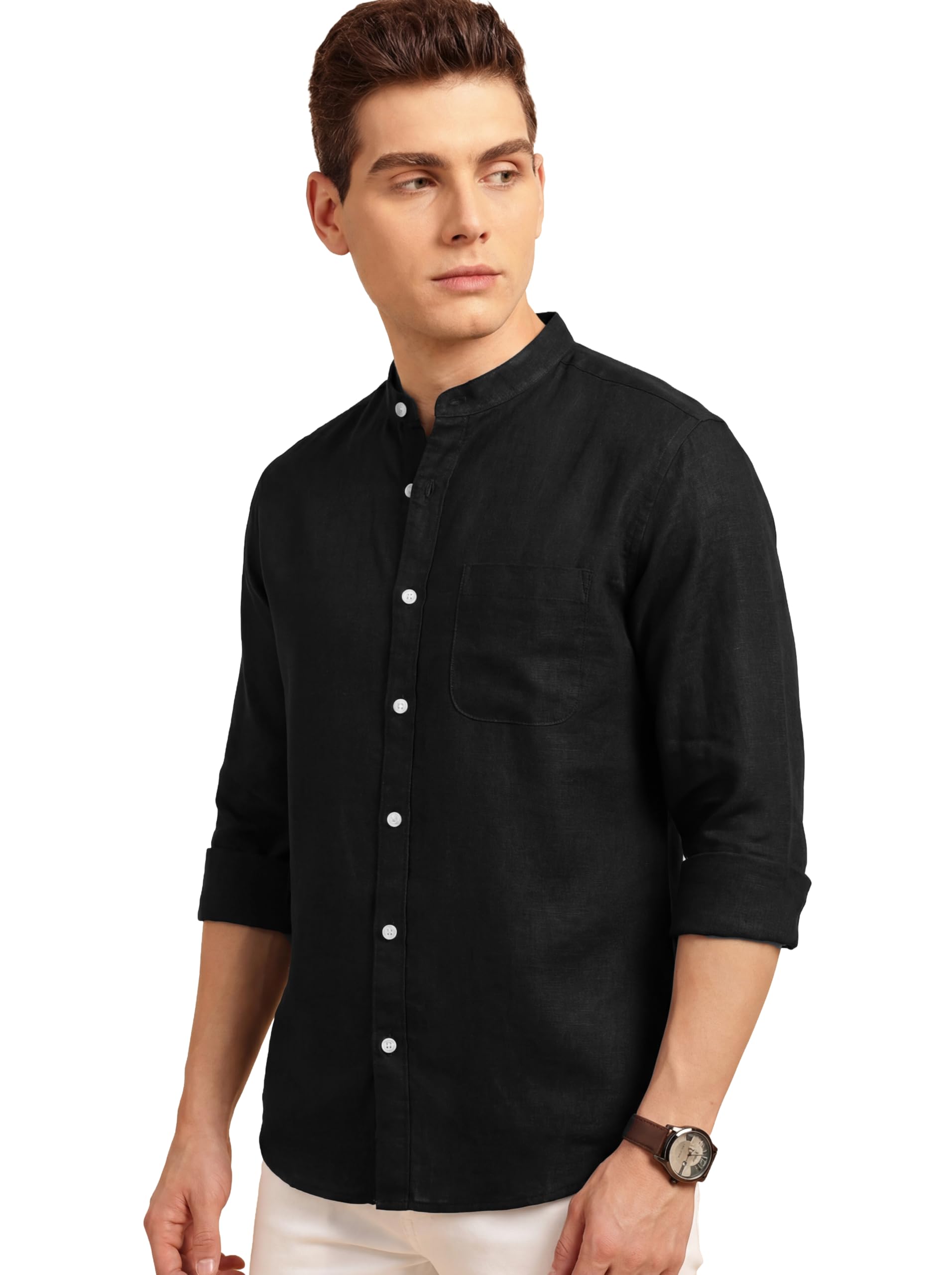 Men's Pure Linen Band Collar Shirt Full Sleeve Regular Fit Casual Solid Mandarin Collar Shirt for Men-picture-41