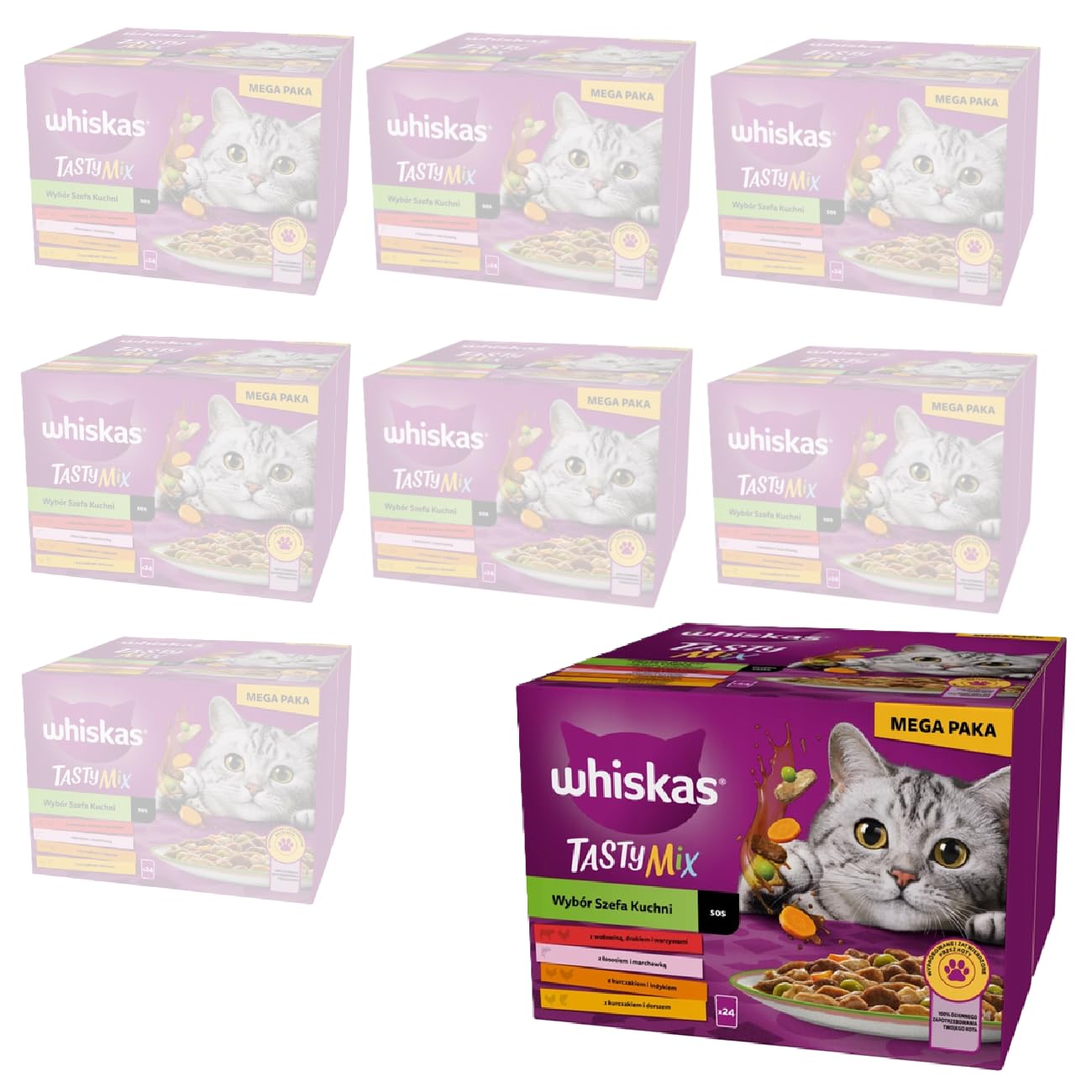 WHISKAS Tasty Mix wybór Szefa Kuchnia mokra karma dla kota w saszetkach 24x85g x 8