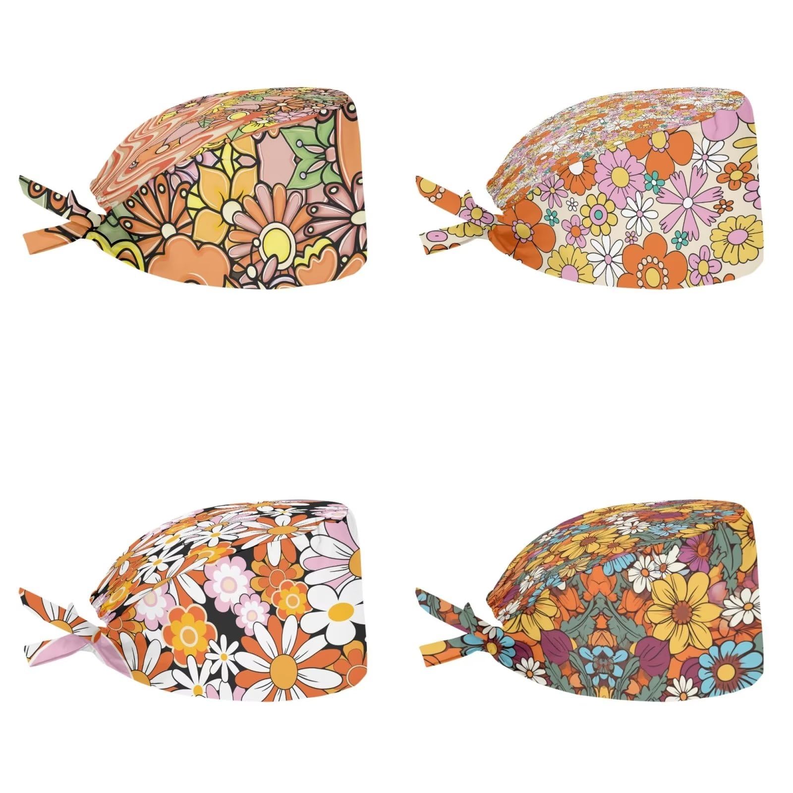 YuuxoriluYuuxorilu Scrub Cap Set 4 Pack,Women Men Working Cap with Adjustable Tie Sweatband