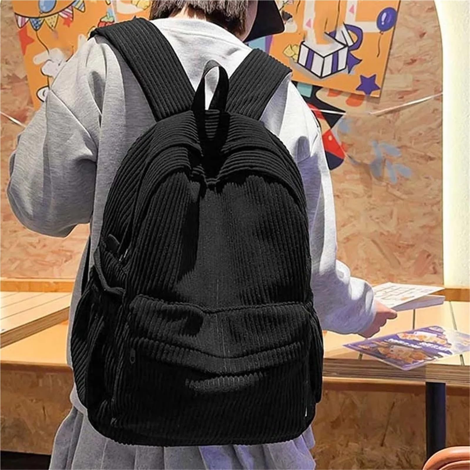 Mochila Mujer Mochila ligera de pana, bolso escolar gran capacidad Color sólido, mochila informal portátil ajustable for estudiantes
