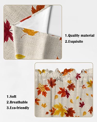 Miniatura 5 de Cortinas con diseño de hojas de arce rojo naranja otoñal, cenefas de cocina con bolsillo para barra, par de festones, follaje caído de Acción de