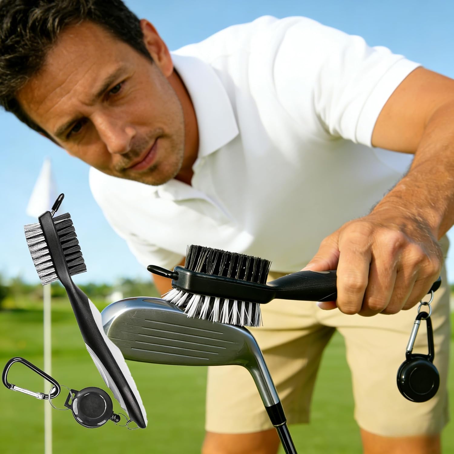 Golf Club Brush Dual Sided Multi Color Grip Cleaner for Putter Iron and Wood Clubs On Course Driving Range and Travel Use, Grey