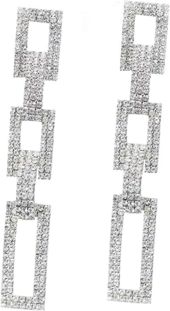 Women Fashion Silver Plated Teardrop Crystal Long Drop Dangle Earrings Tassels For Wedding Bridemaid